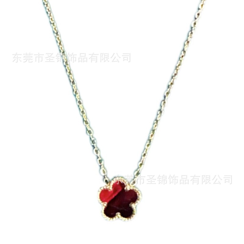 热卖双面五叶草贝壳单花项链18K 镀金高级感项链女钛钢项饰品批发|undefined