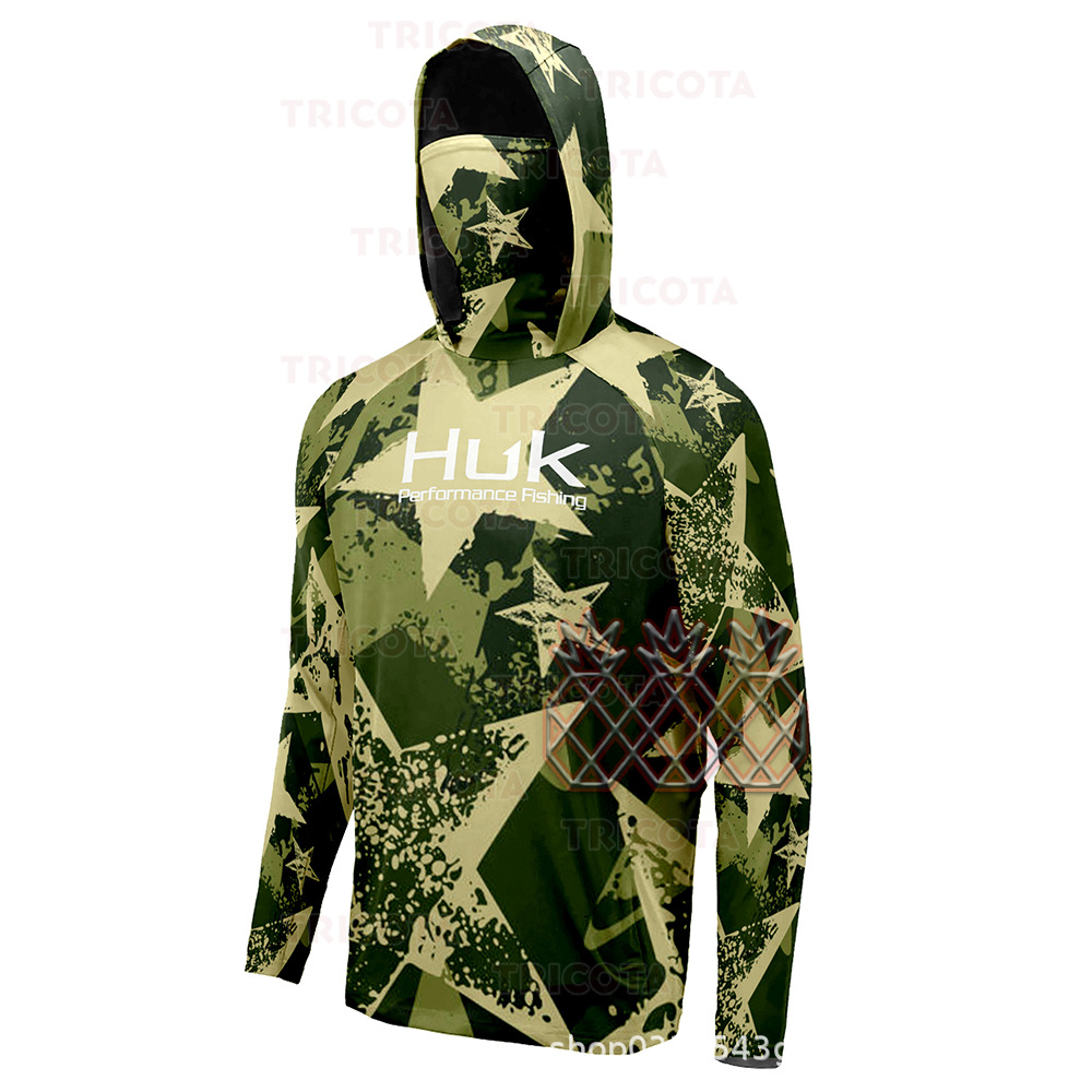Huk Fishing Swodies Men's Summer Sun Protection Breathable Long-Sleeved Hooded T-Shirt Fishing Clothing Uv Protection