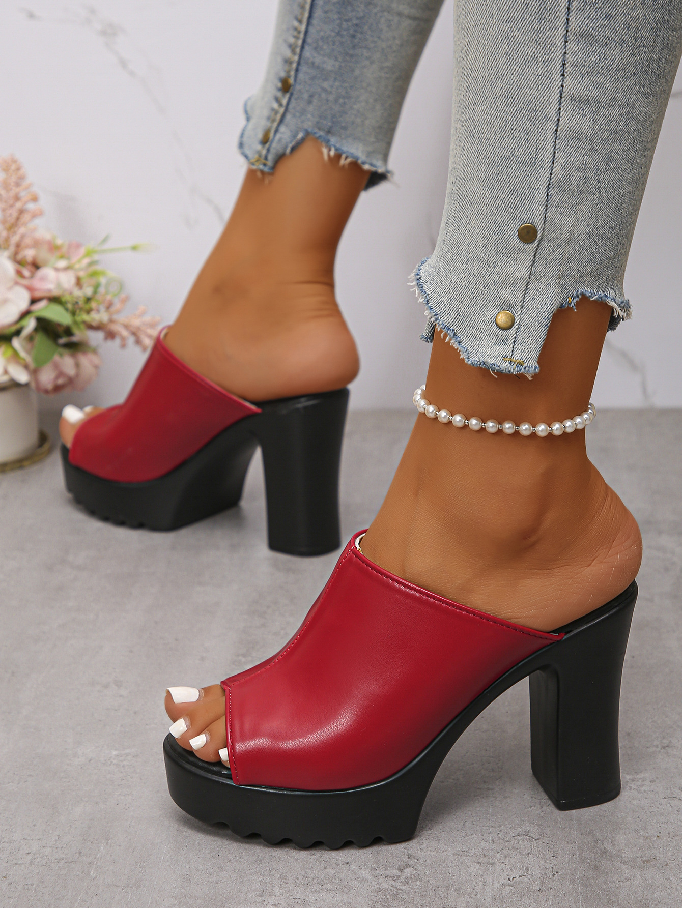 Summer New plus Size Peep Toe High Heels Women's European American Style Fashionable Chunky Heel Sandals PU Material_vogvips.com