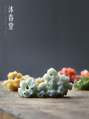  天然玉石手工雕刻太湖石 小號山子茶擱枕 筆架山茶席擺件