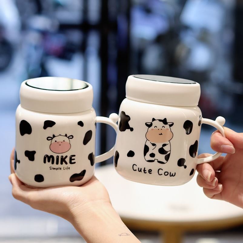 Cute Ceramic Mug with Stirrer | Large Capacity Coffee Cup for Women | Couple's Gift
