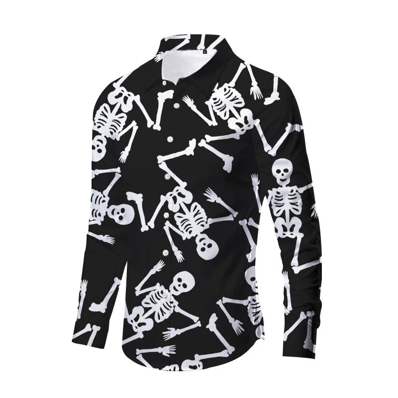 Europa y América nueva transfronteriza más TAMAÑO DE Halloween impreso de horror de los hombres delgados de moda impreso camisa de manga larga top