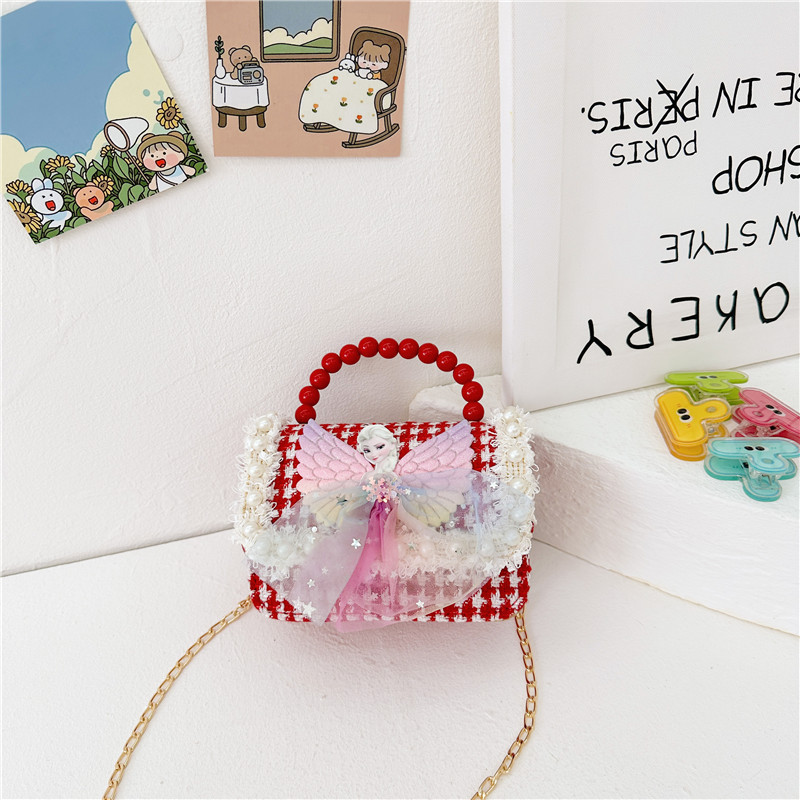 Bolsos infantiles niñas princesas niñas mochilas de hombro estilo caricatura encantador bolso de perlas de cadena