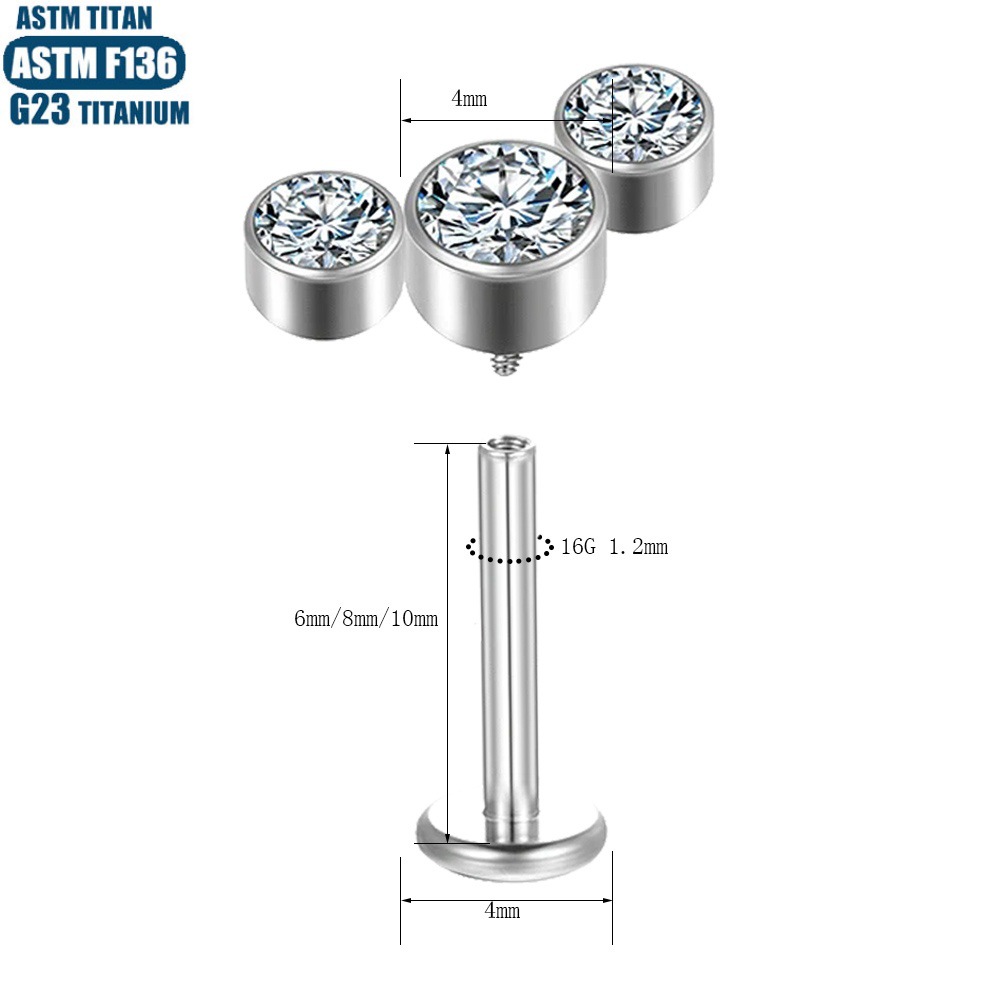 16G labret stud size and finish detail
