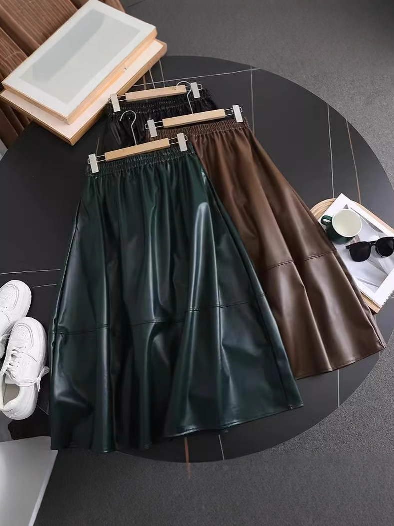 Slim and Fashionable New Skirt for Women, Hip-Covering Skirt, High-Waisted Autumn and Winter Elastic Skirt, Fat Mma Character 2024 Pu Leather
