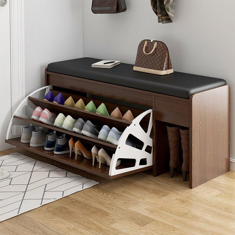 Space-saving layered shoe rack, simple entryway home shoe cabinet, shoe storage bench, integrated at the entrance, dormitory anti-dust, seatable shoe cabinet