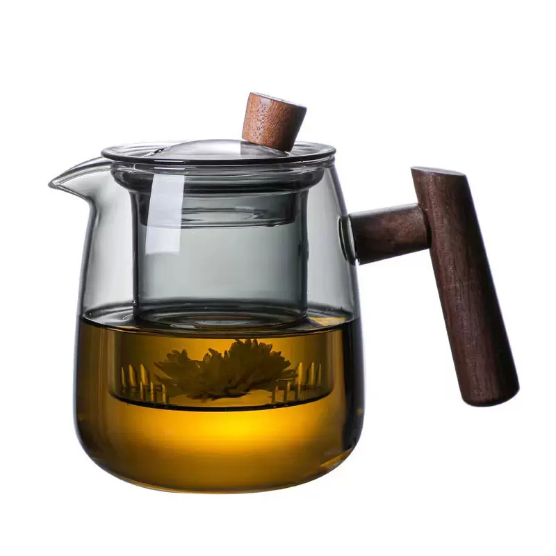 热销耐高温玻璃茶壶耐热玻璃围炉煮茶壶木把公杯带过滤泡茶杯