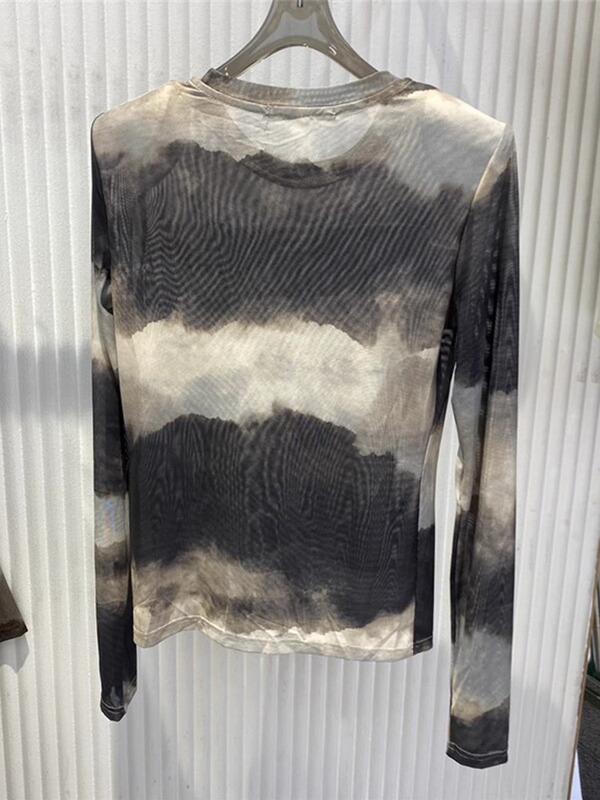 Tie-dyed Long-sleeved T-shirt Women's Summer Retro Hong Kong-style Niche Design Sense Thin Mesh Inner Sunscreen Base Shirt Tie-dyed Long-sleeved T-shirt Women's Summer Retro Hong Kong-style Niche Design Sense Thin Mesh Inner Sunscreen Base Shirt