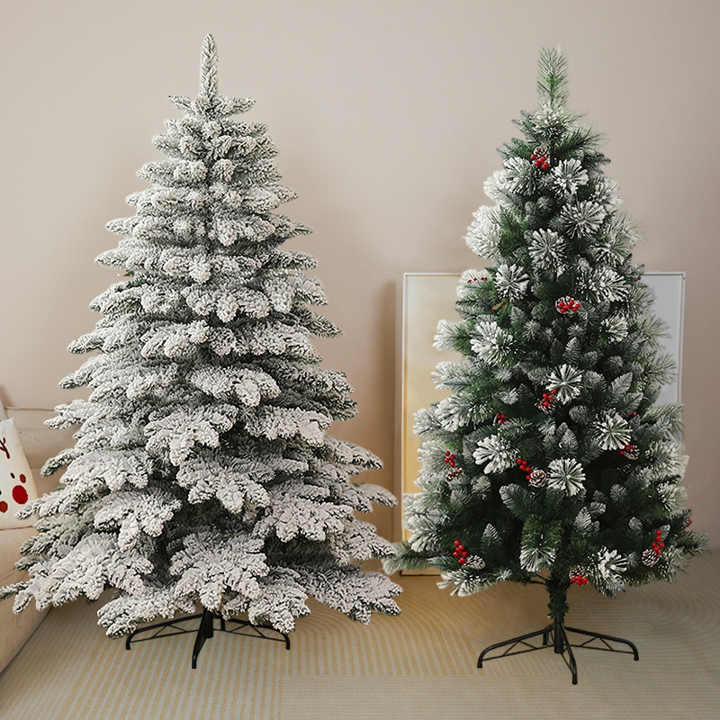 Amazon gran árbol de Navidad cifrado PE copo de nieve árbol de Navidad mezcla árbol de pinos árbol desnudo flocado árbol de nieve personalizado