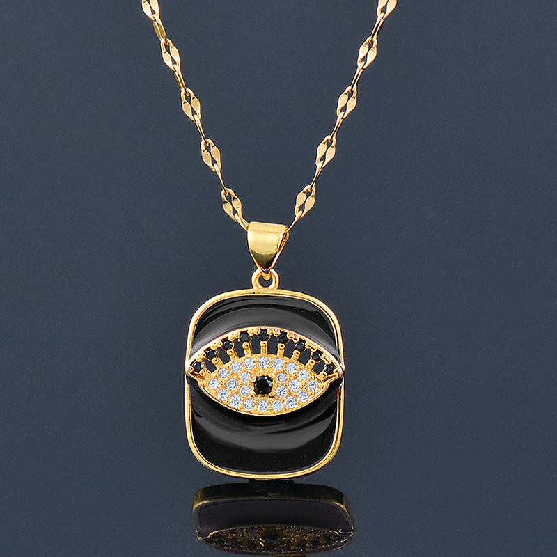 Simple Style Eye Titanium Steel Enamel Plating Inlay Rhinestones Pendant Necklace 1 Piece