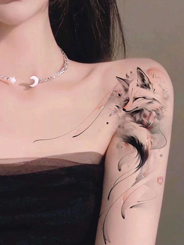 Charm Fox Color Tattoo Sticker Waterproof Lasting High Color Value Disposable Design Advanced Collarbone Flower Arm Washable