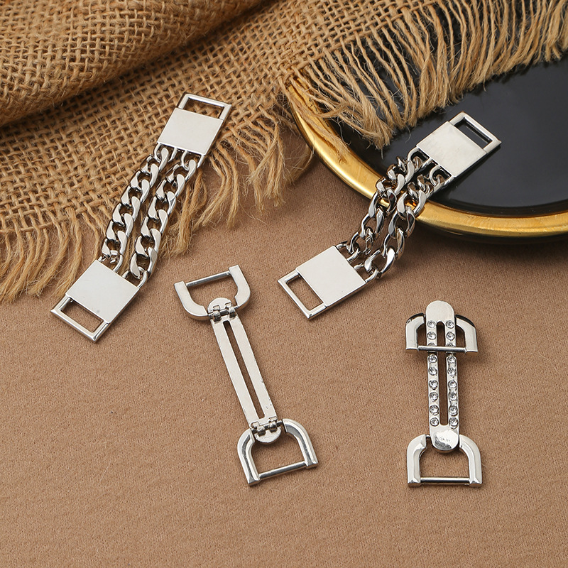 韩版简约时尚鞋扣银色镶钻链条鞋花鞋子配件配饰时装搭配辅料批发