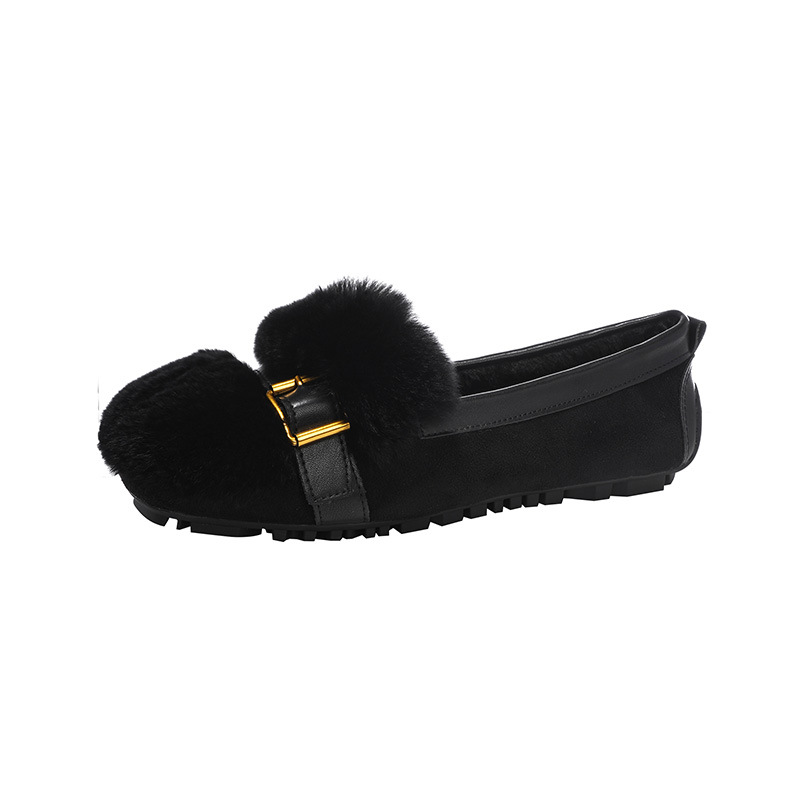 Invierno 2024 nuevos zapatos de lana con suela plana más zapatos de frijoles de moda versátil zapatos de mujer de tamaño grande otoño y invierno 41 - 43