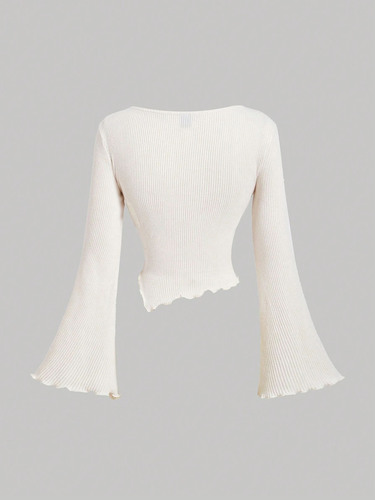New European and American-style women's irregular off-shoulder cashmere long-sleeved T-shirt—autumn/winter design, slimming base layer.