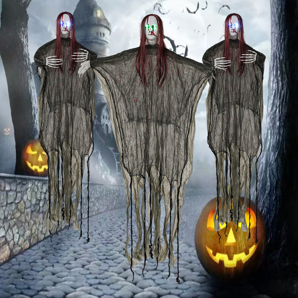 Casa encantada de Halloween, habitación secreta, bar, escena de terror, decoración, accesorios, ojos brillantes, cabello rojo, gran fantasma colgante image 1