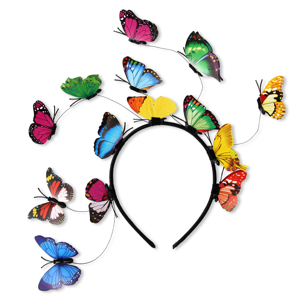 Color transfronterizo mariposa de simulación estereoscópica mariposa de cabeza para adultos niños primavera fotos de bosque tocado de foto