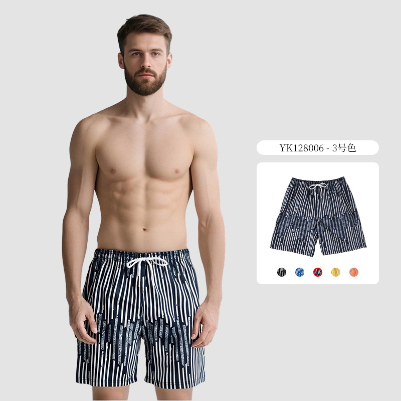 Verano nuevo estilo surf natación pantalones de cinco puntos diseño a rayas pantalones de playa de ocio deportivo para hombres sueltos de talla europea