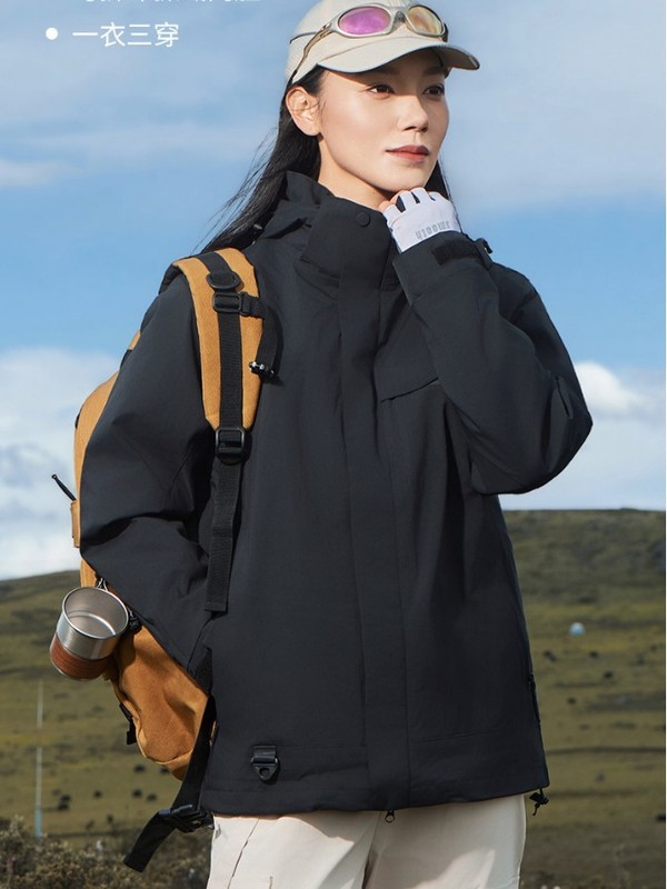 骆陀同款冲锋衣三合一女秋冬户外防风防水情侣登山服新款连帽外套|undefined