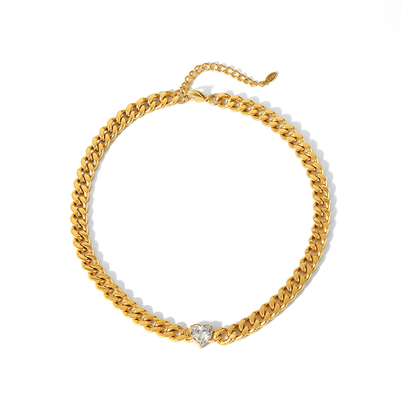 201 Stainless Steel, 304 Stainless Steel Material Heart Shape Pattern All Seasons Season PVD Coated Real Gold Plated 18K Gold Heart Shape 201 Stainless Steel 304 Stainless Steel Streetwear Waterproof Non Tarnish 201 Stainless Steel Lobster Trigger Clasp Closure Necklace