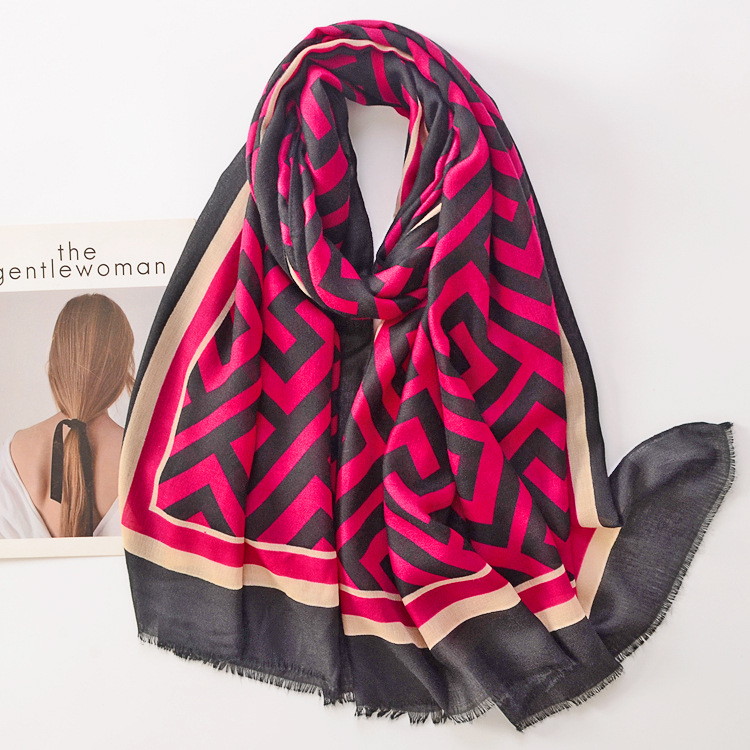 Corea del Sur cáñamo suave bufanda de viaje protector solar caliente deshilachado decorativo chal patrón geométrico algodón Lino sensación bufanda