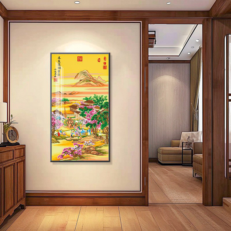 [Algodón importado] Mona Lisa Royal Cross Stitch Banquet de la noche de primavera Peach and Plum Garden Imagen Nueva sala de estar china Bordado completo