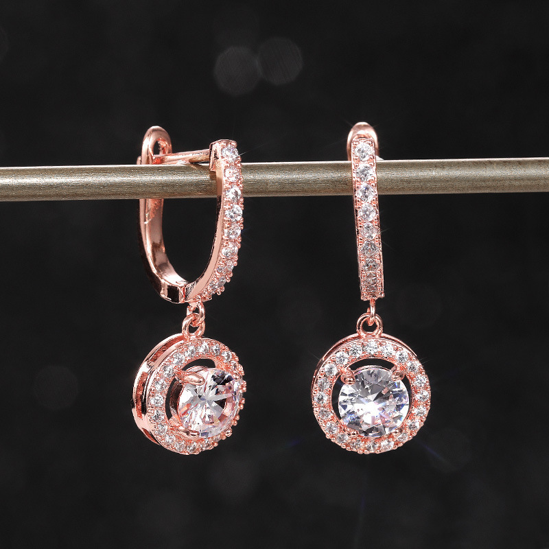 Hot-selling cross-border fashion sparkly round zircon drop earrings for women versatile jewelry accessories wholesale