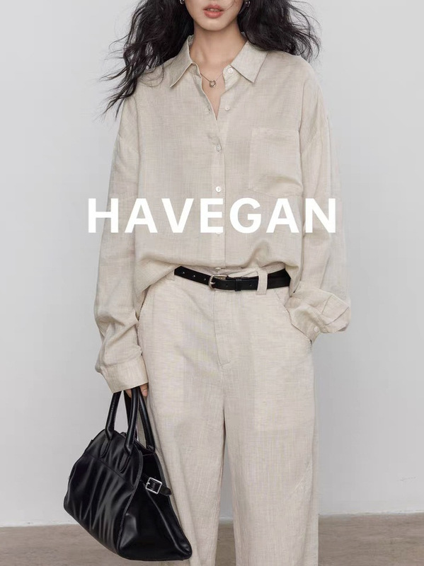 与间HAVEGAN/天丝亚麻宽松长袖衬衫女慵懒老钱风2025新款防晒上衣|undefined