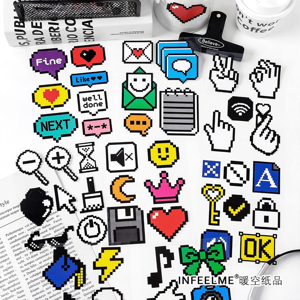 Infeel.Me papel sintético adhesivo pegatinas Pixel World serie simple tela de mano DIY material pegatinas