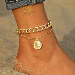 Mu Shang cross-border new European and American anklet set women's retro simple head anklet girl's high-end sense wholesale