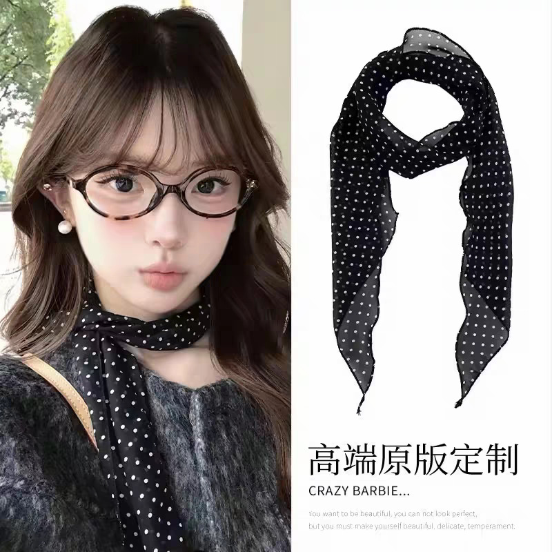 Retro black and white polka dot silk scarf-120cm