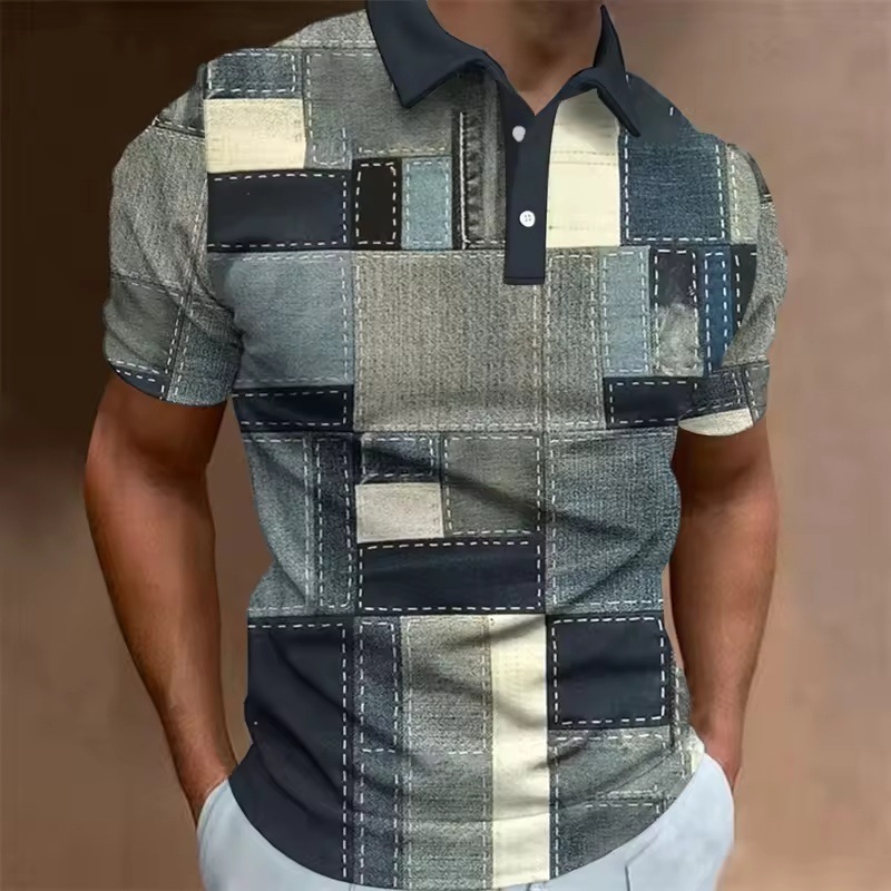 2025 Men's 3D Printed Rag Patchwork Polo Shirt Retro Pattern Summer Casual Lapel Top