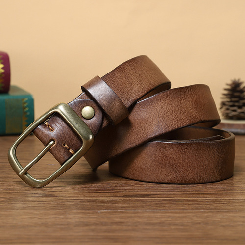 Belt Men's Trendy Retro Pure Cow Leather Jeans Belt for Male Students Korean Style Trendy Genuine Leather Pin Buckle Versatile for Women