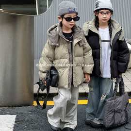 新款儿童中大童羽绒服男童女童韩版加肥加大短款连帽小孩加厚外套