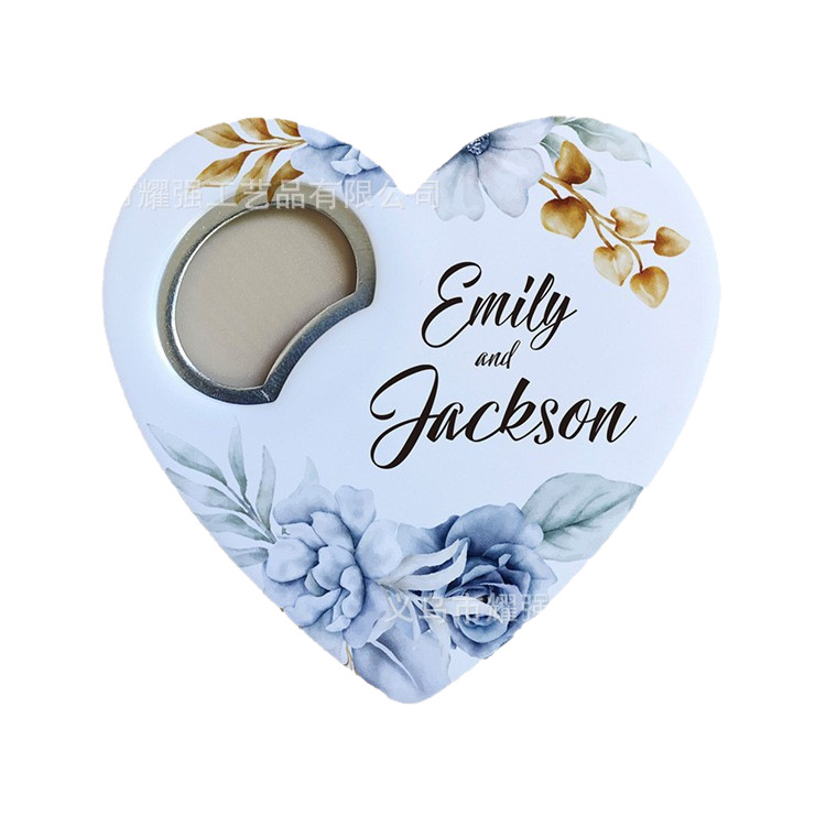 Abridor de botellas con forma de corazón de Amazon, de plástico, imprimible con UV, publicitario, creativo, para bodas, recuerdo, imán.