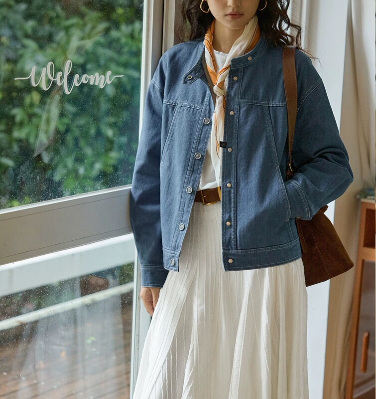 【新品】soligther法式复古小立领牛仔夹克外套女秋季|undefined