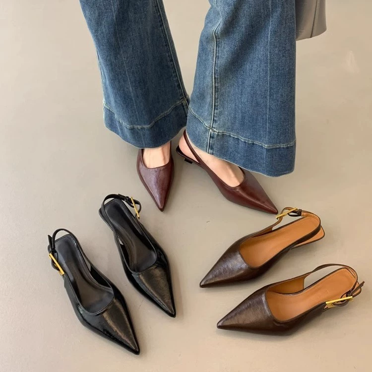 2025 новые дизайнерские туфли с острым носком для женщин, весна-лето, новый корейский стиль, простые босоножки на шпильке с неглубоким вырезом