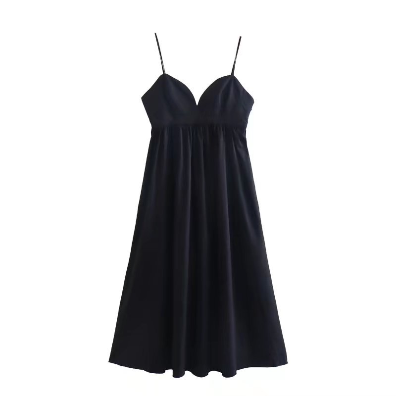 Sling low-cut backless high waist solid color Poplin Dress NSAM134632