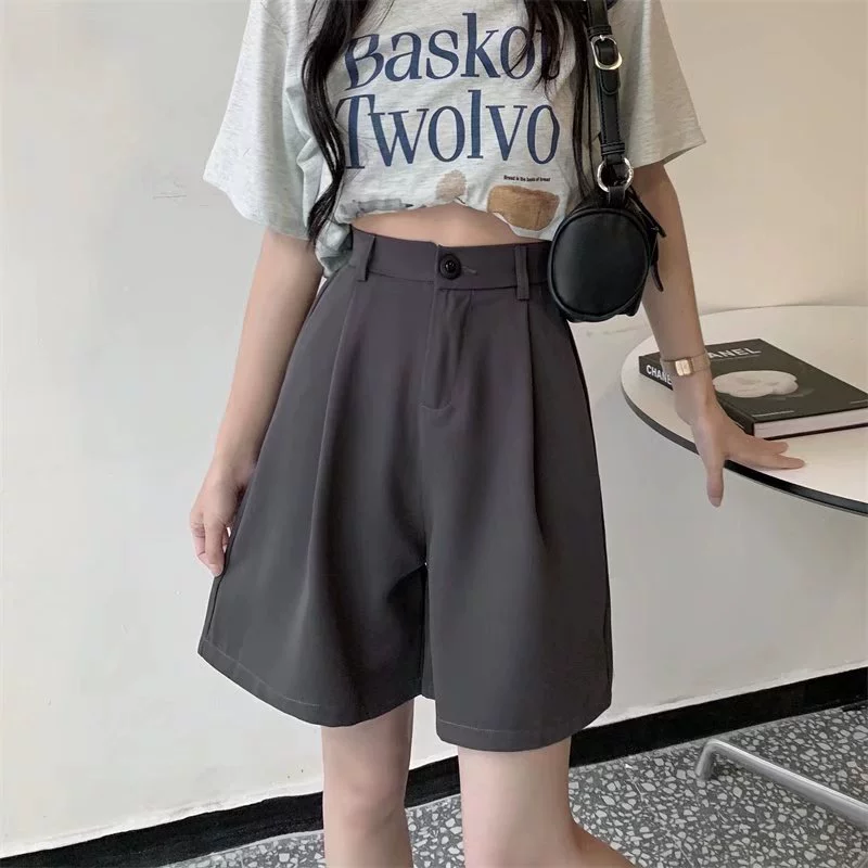 Fashionable loose-fit shorts, mid-rise city style, available in Grey and Black, sizes S-5XL