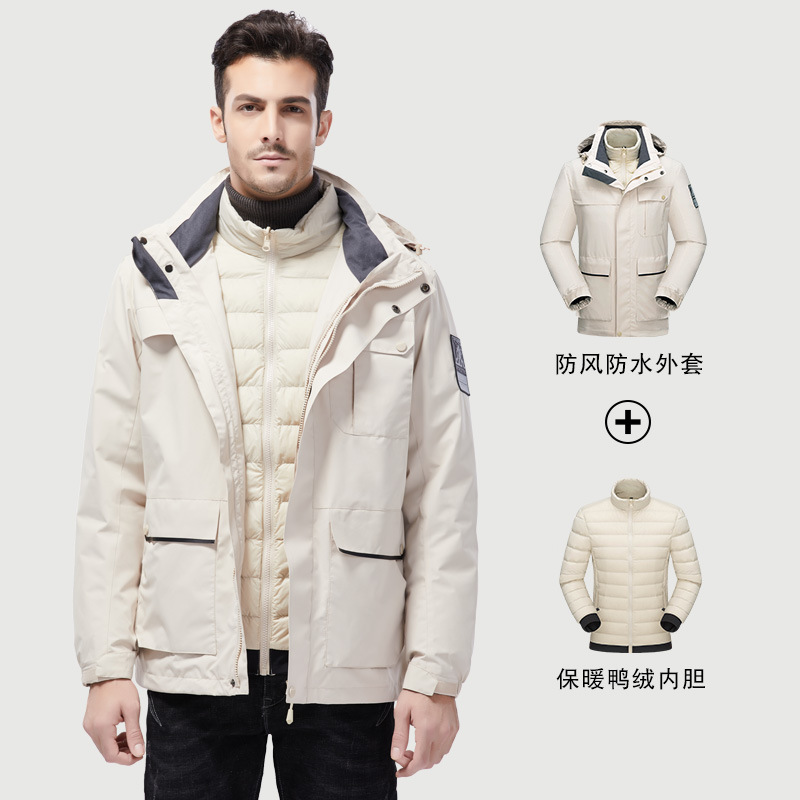 Abajo chaqueta de los hombres y las mujeres tres en uno de dos piezas forro desmontable pareja de pato blanco abajo chaqueta ropa al aire libre