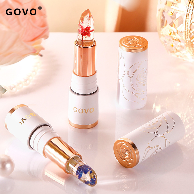 Govo生花氷晶変色口紅金箔ゼリーリップクリーム水光潤い温度変化カップ震え音爆発金|undefined