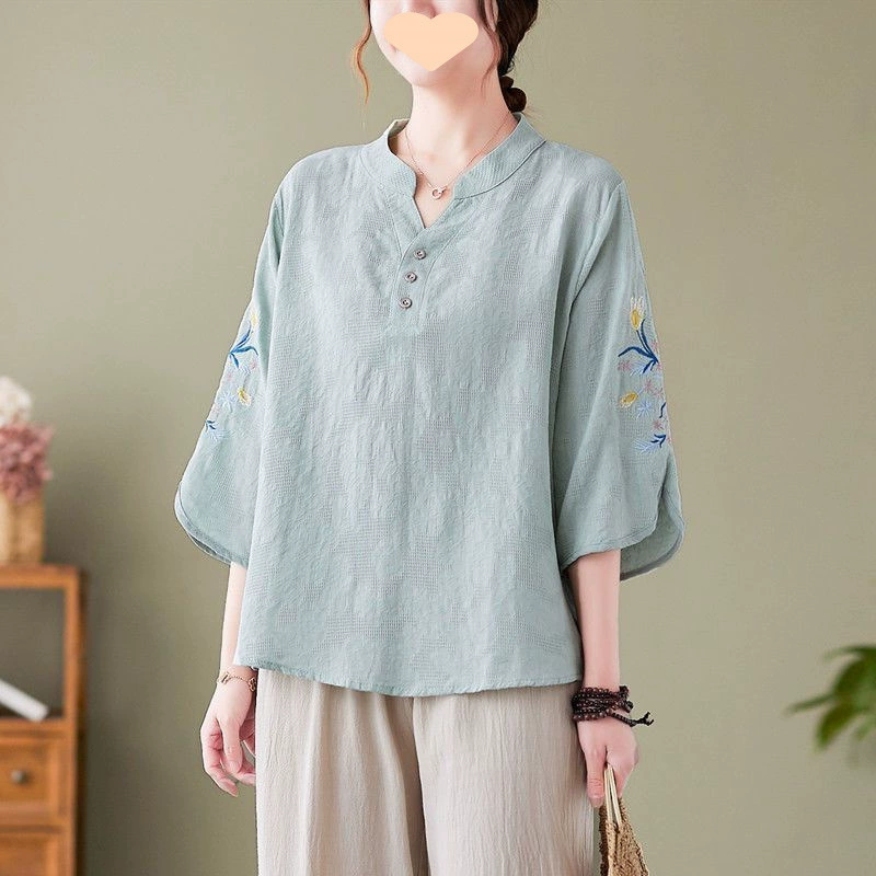 Модные топы и брюки из хлопка и льна для мам среднего и пожилого возраста, костюмы-двойки, новая летняя свободная женская одежда больших размеров