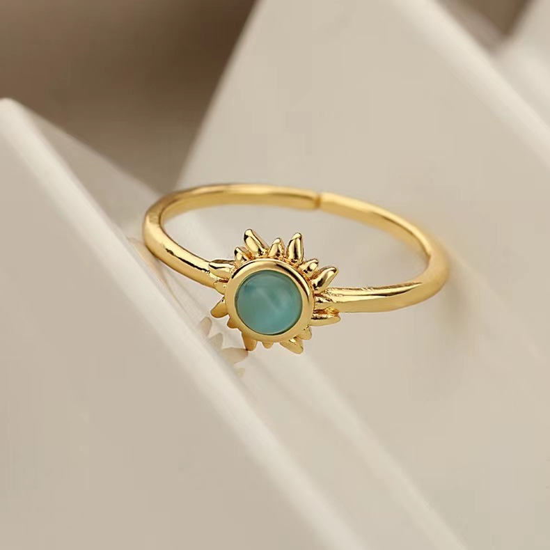 7g Weight Cat's Eye Stone Inlay Material Wholesale Jewelry Streetwear Geometric Copper Cat's Eye Stone Plating Inlay Open Rings