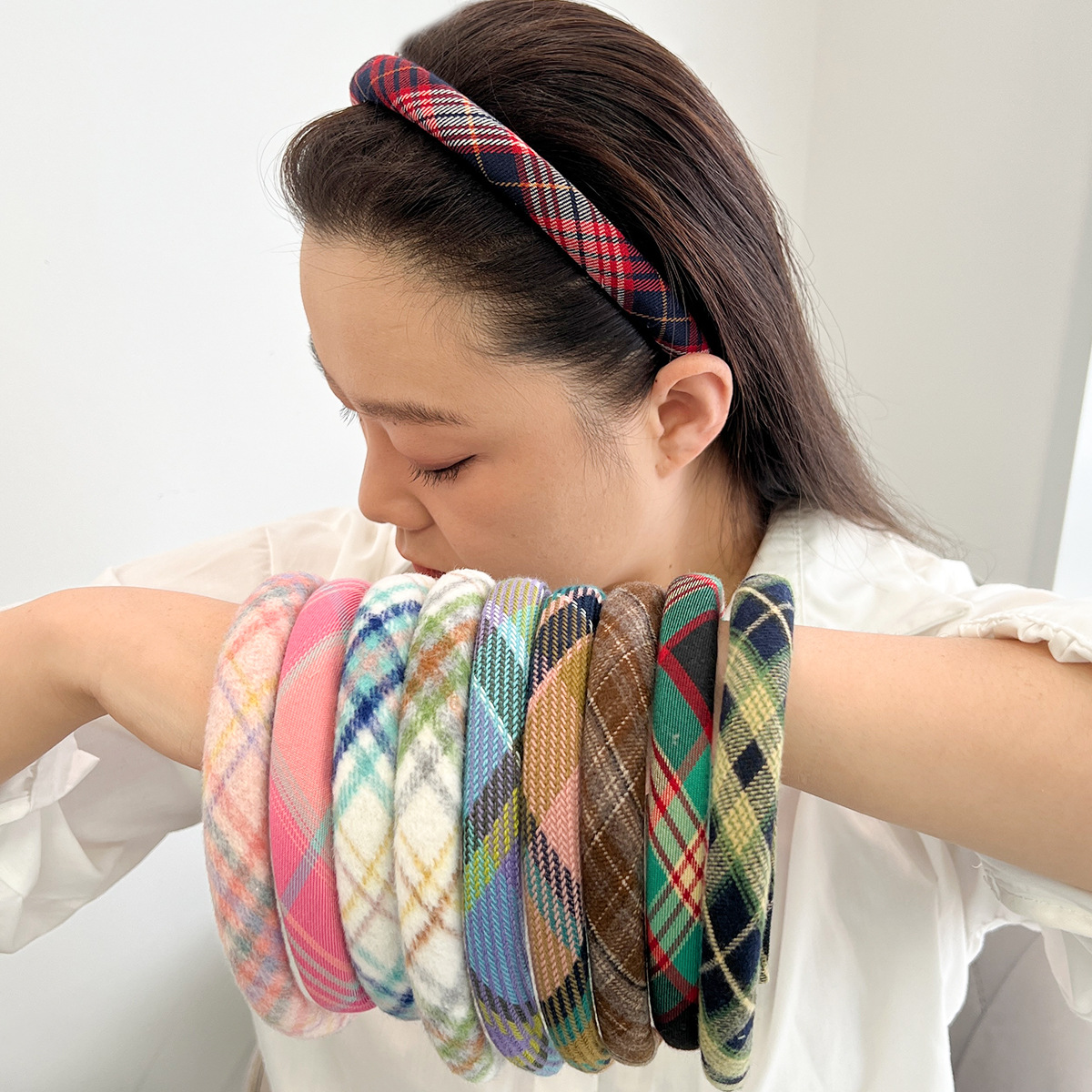 New Korean Plaid Simple School Season Hairband Fashion Versatile Foam Headband Influencer Grid Hair Pin Hair clip