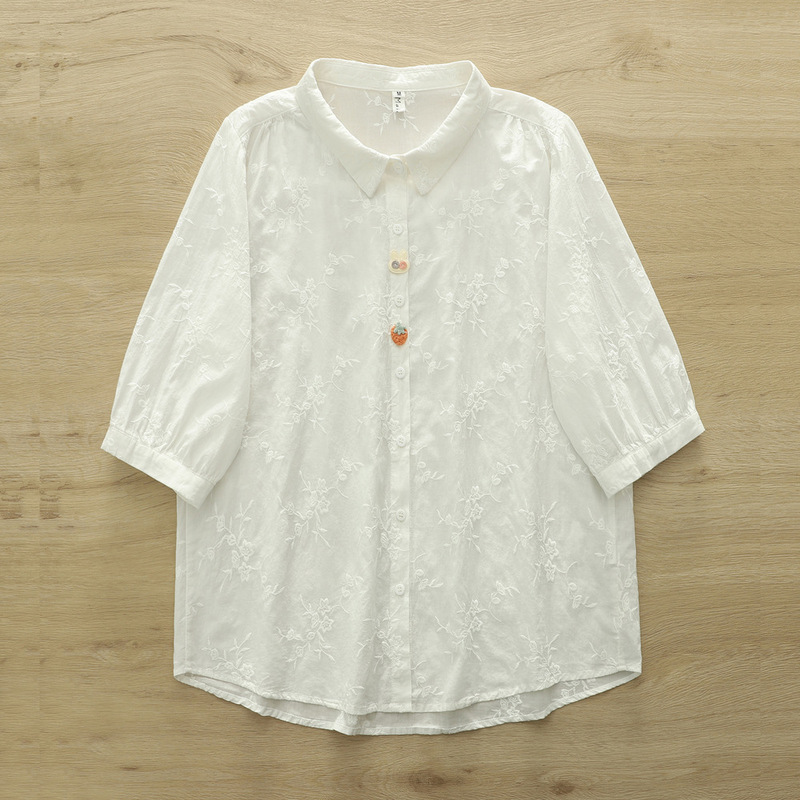 3640 Stylish and Youthful Mid-Sleeve Shirt with Heavy Embroidery and Strawberry Decoration, New Summer Casual Cardigan Top for Women 3640 Stylish and Youthful Mid-Sleeve Shirt with Heavy Embroidery and Strawberry Decoration, New Summer Casual Cardigan Top for Women