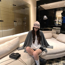 【自家工厂现货】慵懒风撞色条纹宽松长袖外套女显瘦百搭休闲上衣