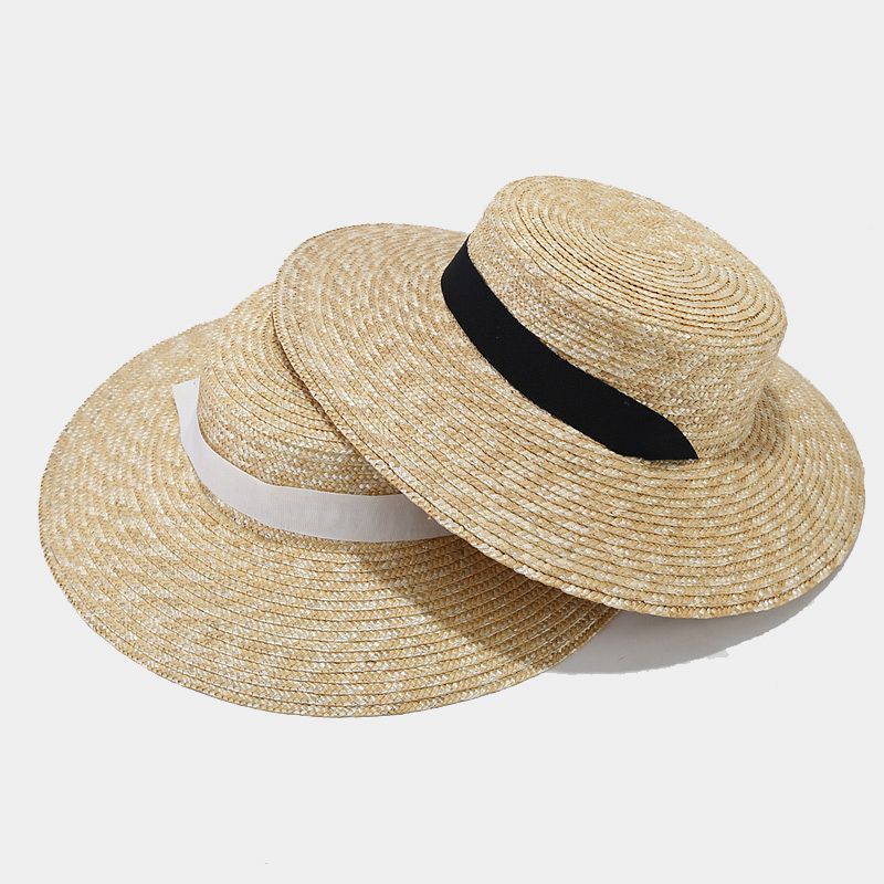 Women's Vintage Style Pastoral Solid Color Straps Big Eaves Straw Hat display picture 2