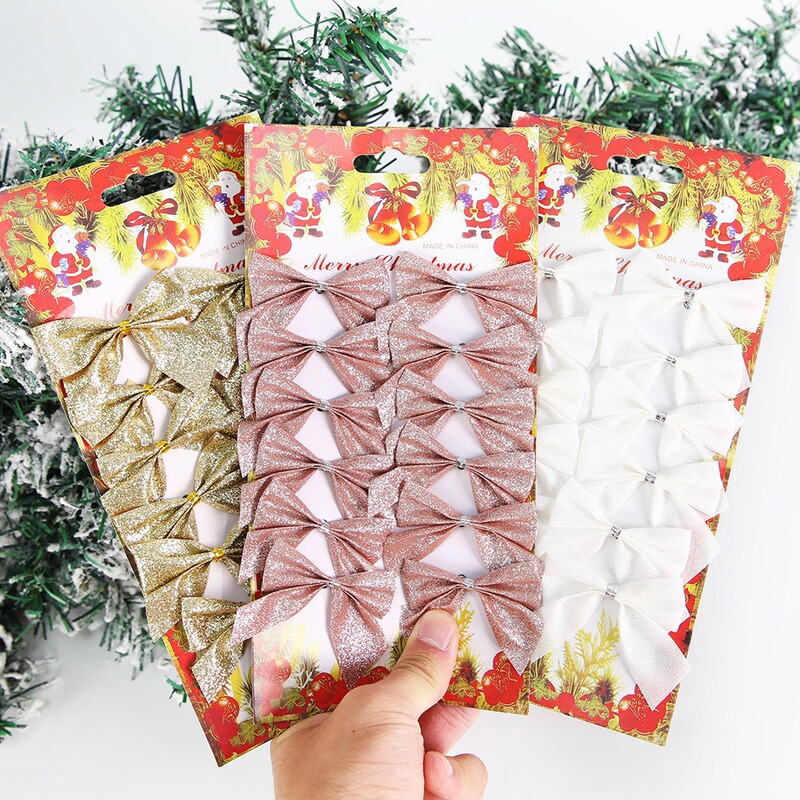 Christmas Decoration Supplies Holiday Party Layout Props Gold Powder Mini Bow Christmas Tree Bow Pendant