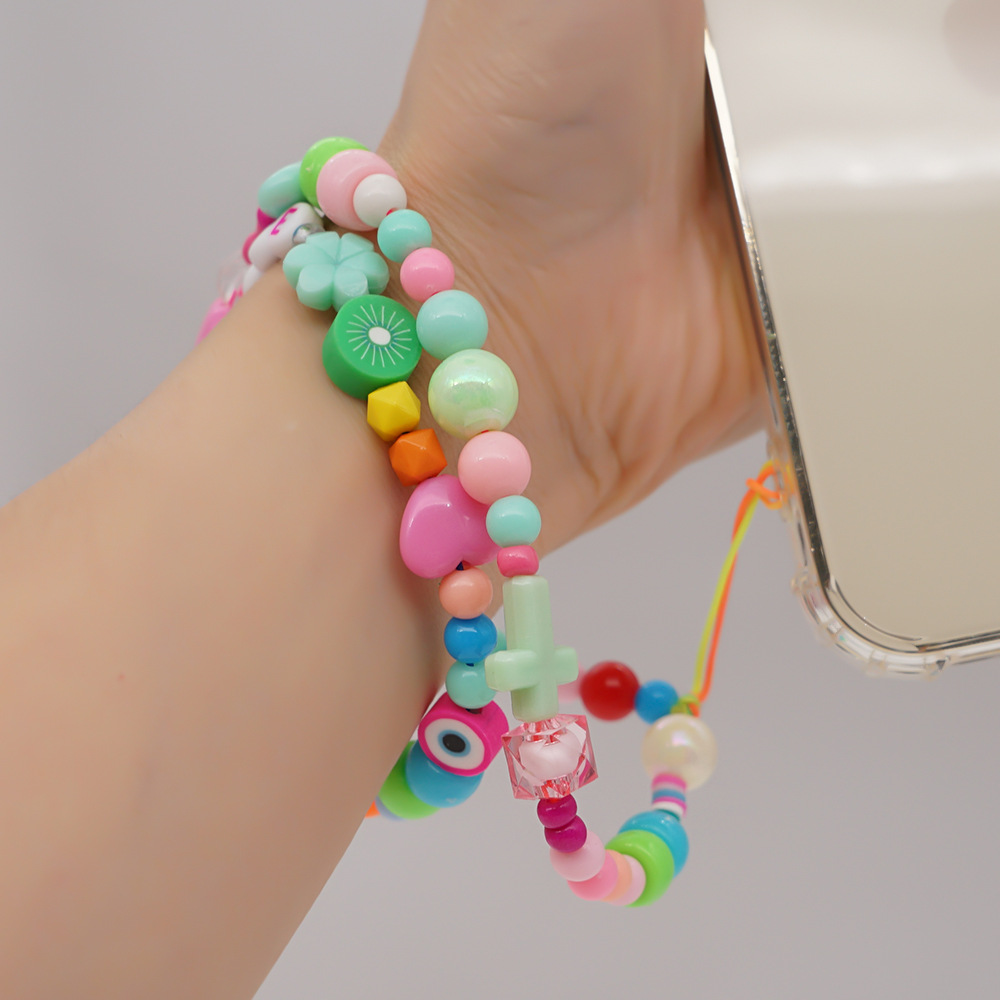 Wholesale Accessories Mixed Color Letters Round Beads Acrylic Mobile Phone Chain Nihaojewelry display picture 1