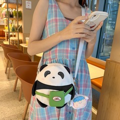 國風熊貓可愛斜挎包包女尼龍卡通呆萌休閒單肩包出遊逛街手機包