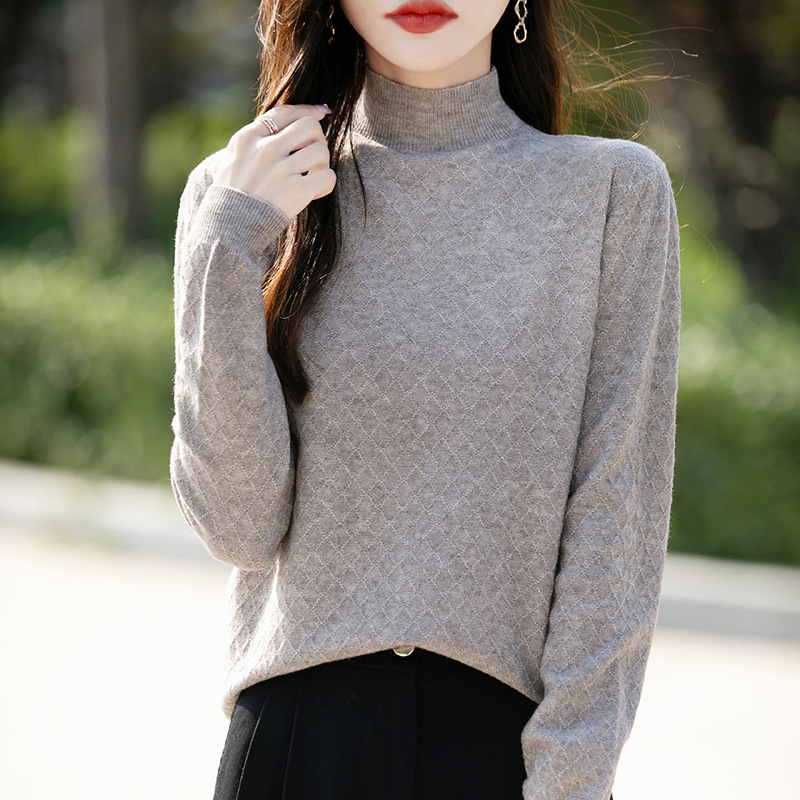 Slim-Fit Factory Wholesale Knit Sweater for Women, Autumn and Winter New Cross-Border 2025 Pullover Half-High Collar Base Shirt for Women, Andy Velvet